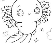 Coloriage B&eacute;b&eacute; Axolotl kawaii en volant