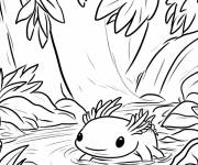 Coloriage Chibi Axolotl dans un ruisseau