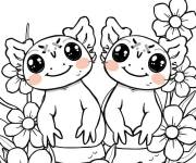 Coloriage Deux Axolotls au jardin