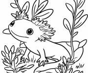 Coloriage Facile axolotl avec des fleurs