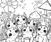 Coloriage Famille de Axolotls