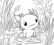 Coloriage Illustration Axolotl dans un &eacute;tang magique