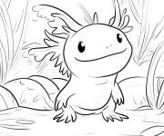 Coloriage Jeune Axolotl assis dans le fond marin
