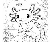 Coloriage Jeune Axolotl parmi les poissons