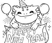 Coloriage Joyeux nouvel an et un Axolotl