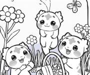 Coloriage Les amis Axolotls collectent des fleurs