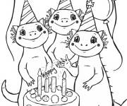 Coloriage Les amis c&eacute;l&egrave;brent l'anniversaire de Axolotl