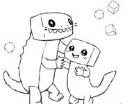 Coloriage P&egrave;re et fils Axolotl minecraft