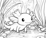 Coloriage Vue d'un Axolotl dans un &eacute;tang