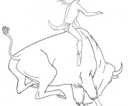 Coloriage Un jeune homme sur le Bison