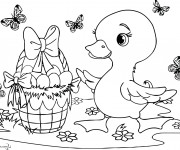 Coloriage Caneton avec le panier d'oeuf