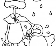 Coloriage Caneton sous la pluie  humoristique
