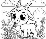 Coloriage B&eacute;b&eacute; caprin en mangeant une fleur