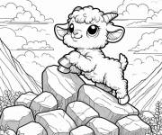 Coloriage B&eacute;b&eacute; caprin sur une roche