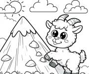 Coloriage Caprin b&eacute;b&eacute; kawaii traverse la montagne