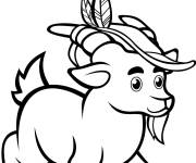 Coloriage Caprin dans un chapeau avec une plume