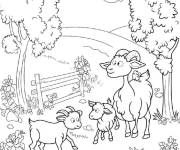 Coloriage Famille des caprins dans la foret