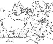 Coloriage Fille et ch&egrave;vre dans la nature