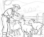 Coloriage Interaction entre la ch&egrave;vre et le fermier
