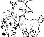 Coloriage Maman caprin amoureuse de son fils