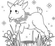 Coloriage Petit ch&egrave;vre en courant