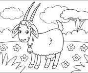 Coloriage Sc&egrave;ne de caprin sonne une cloche