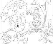 Coloriage Biche dans la foret avec des papillons