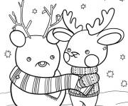 Coloriage Cerf et bonhomme de neige pour enfant