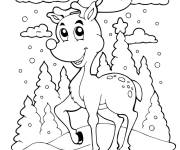 Coloriage Cerf heureux pendant la neige