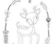 Coloriage et dessins gratuit Faon avec motifs de fleurs et papillons à imprimer