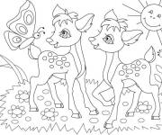 Coloriage et dessins gratuit Les faons s'amusent dans la nature à imprimer