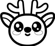 Coloriage et dessins gratuit T&ecirc;te de cerf kawaii en ligne à imprimer