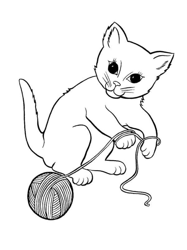 Coloriage Chat En Jouant Avec Une Pelote De Laine