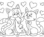 Coloriage Chat et chatte amoureux