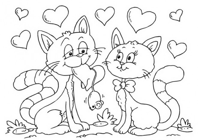 Coloriage et dessins gratuits Chat et chatte amoureux à imprimer