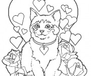 Coloriage Chat et coeurs