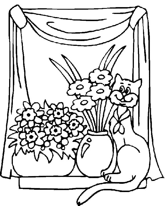 Coloriage Chat Et Fleurs Dessin Gratuit A Imprimer