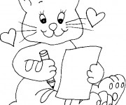 Coloriage Chat et lettre d'amour