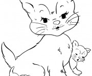 Coloriage Chat et son b&eacute;b&eacute;