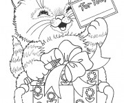 Coloriage Chat porte un cadeau