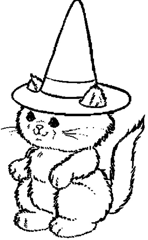 Coloriage Chat porte un chapeau de sorcière