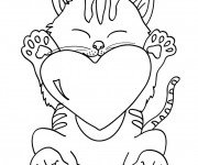Coloriage Chat porte un gros coeur