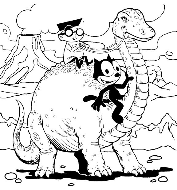 Coloriage et dessins gratuits Chat sur un dinosaure à imprimer