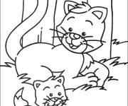 Coloriage Chaton et sa m&egrave;re heureuse