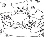 Coloriage Chatons sous le control de leur m&egrave;re