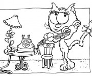 Coloriage Chatte parle au t&eacute;l&eacute;phone