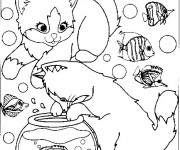 Coloriage Les chats adorent les poissons