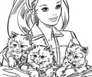 Coloriage Barbie avec des chatons