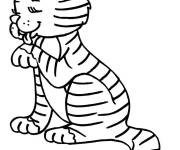 Coloriage Chat tigr&eacute; se lave