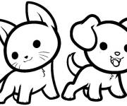 Coloriage Chaton avec chiot